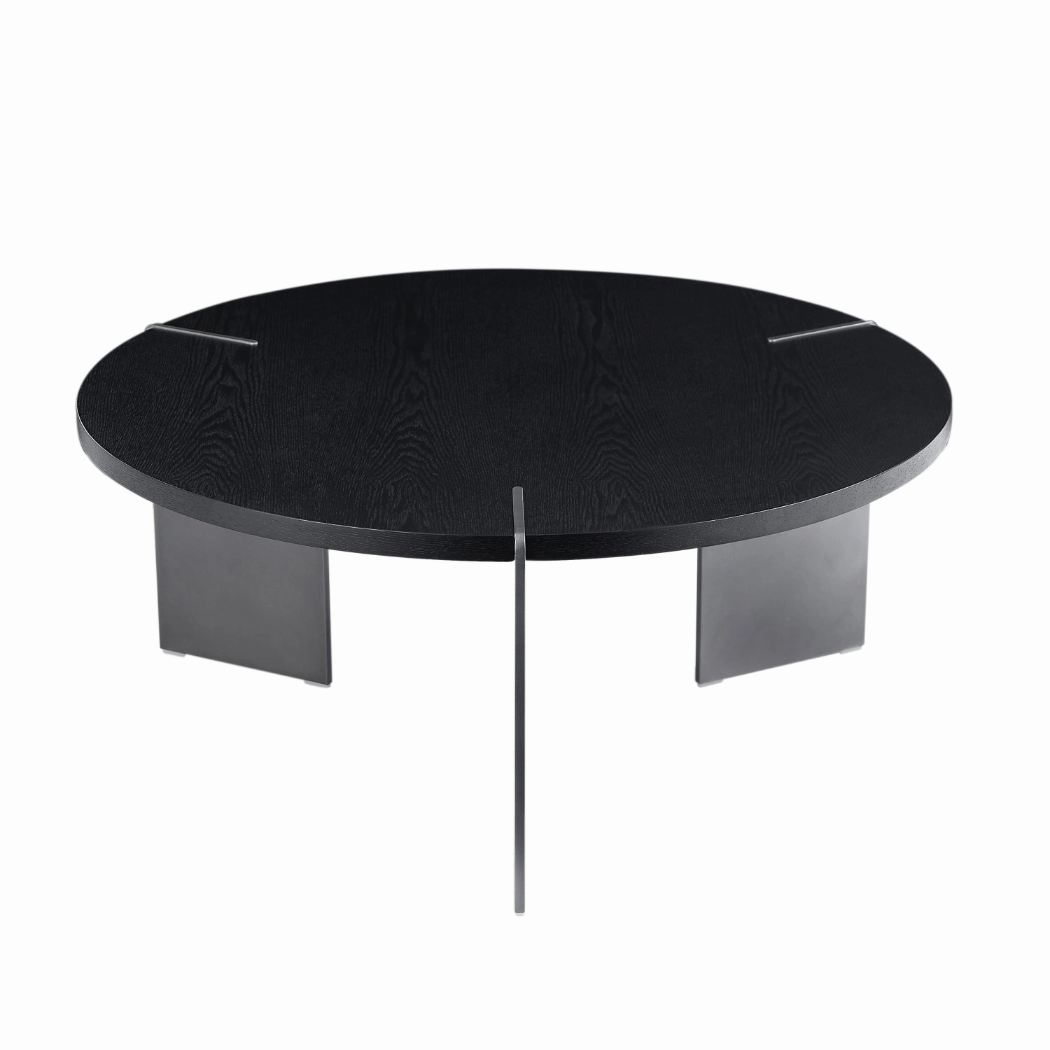 Streamdale Round Coffee Table Black Oak Wood Surface and Black Metel Feet