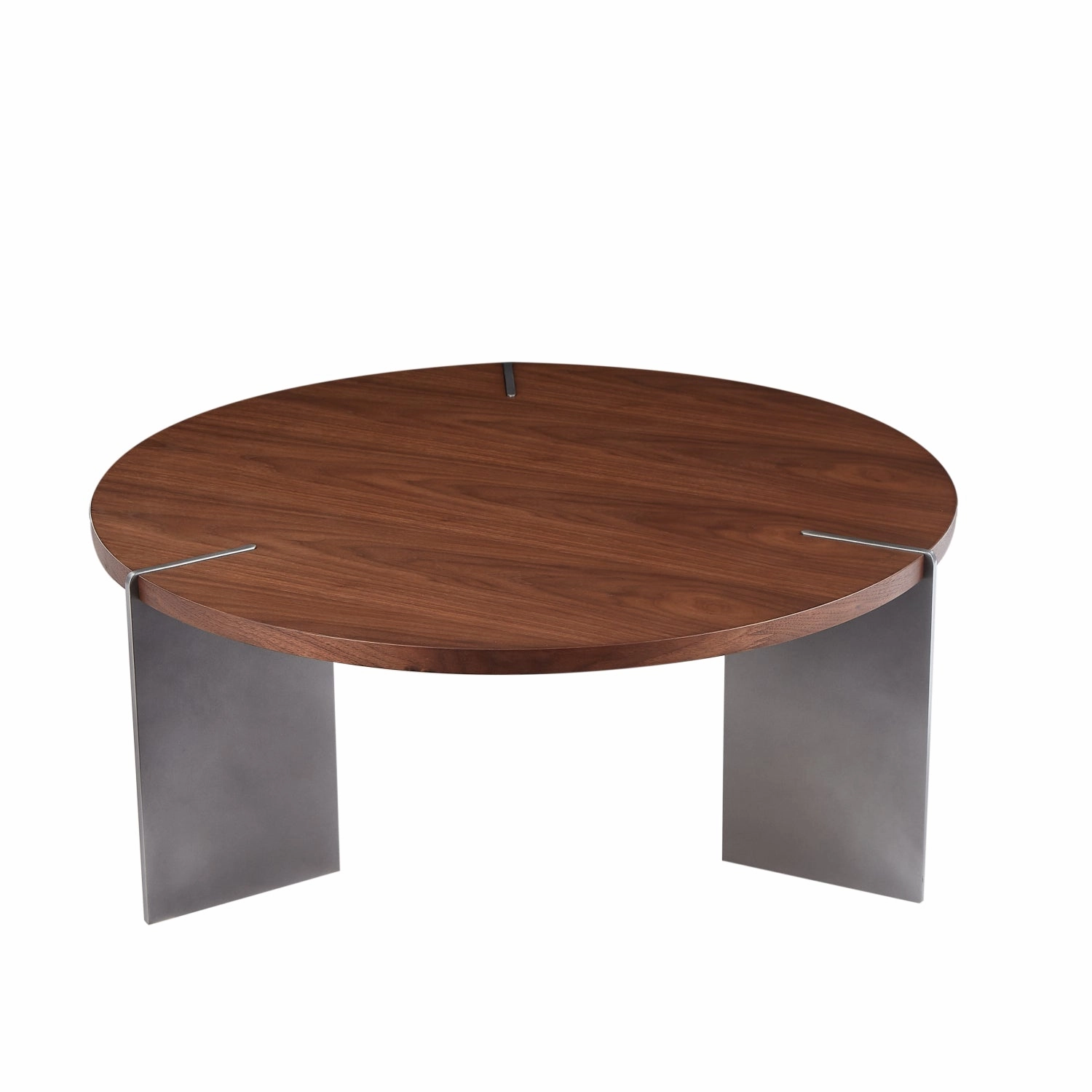 Streamdale Round Coffee Table Walnut Wood Surface and Black Metel Feet