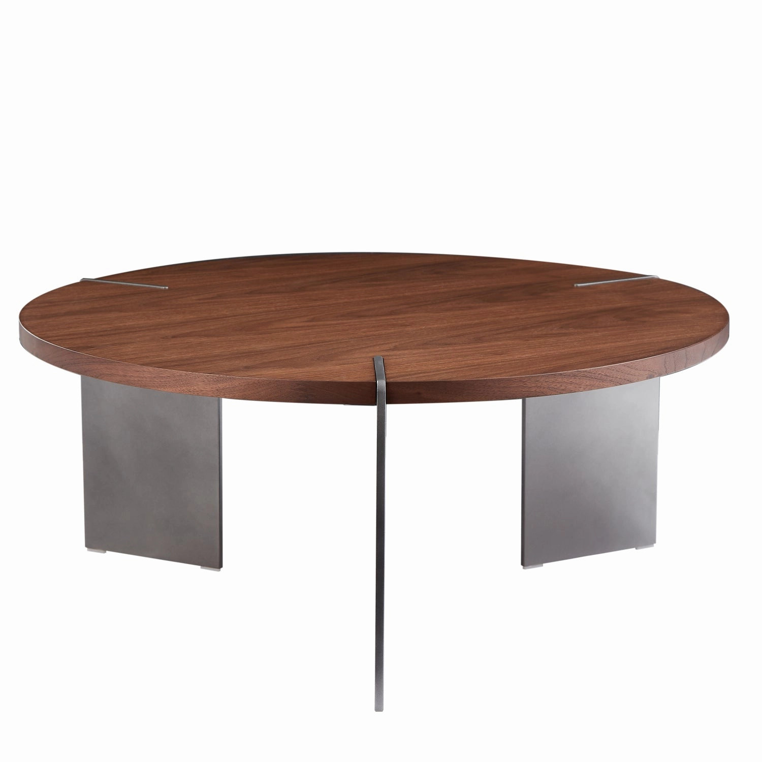 Streamdale Round Coffee Table Walnut Wood Surface and Black Metel Feet