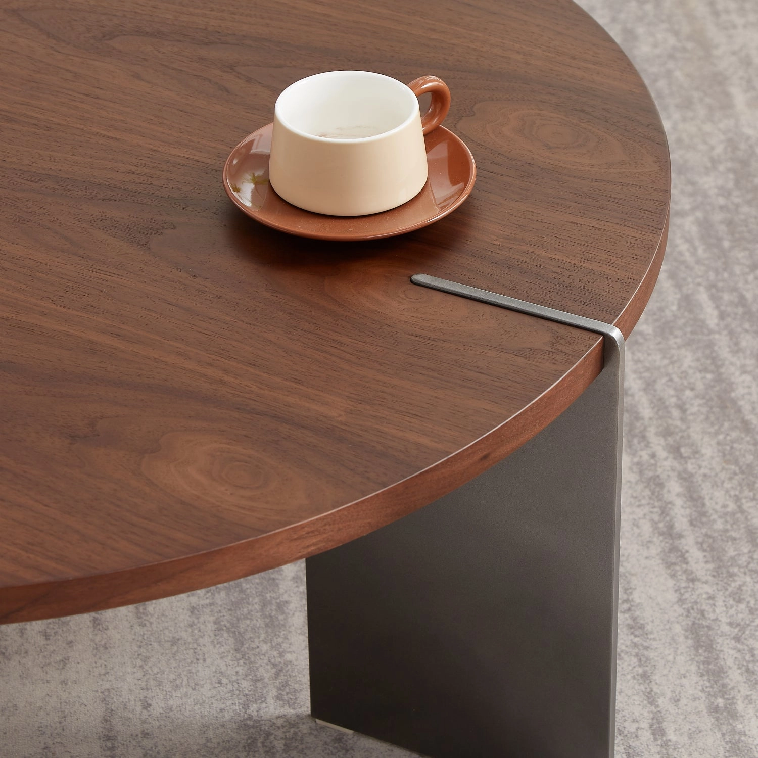 Streamdale Round Coffee Table Walnut Wood Surface and Black Metel Feet