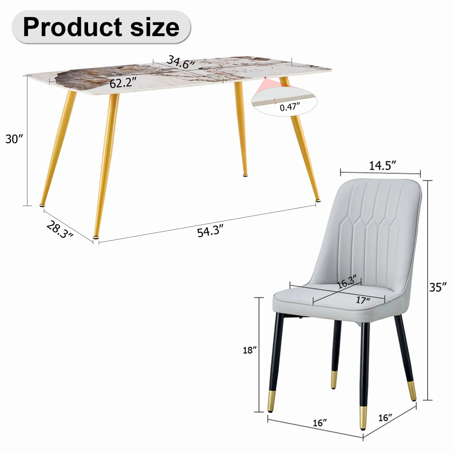 Streamdale Sintered Stone Dining Set: White Marble Table & 4 PU Chairs