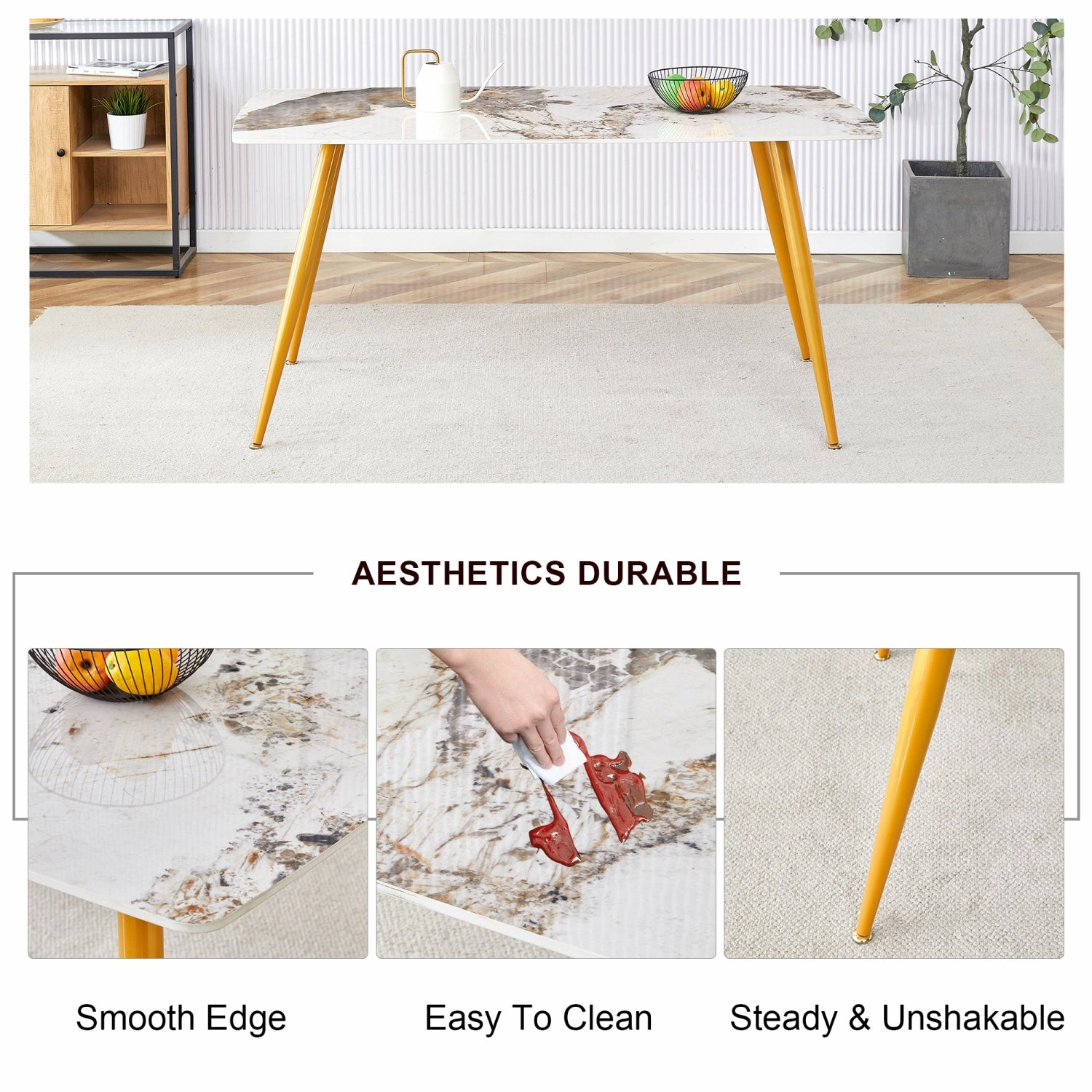 Streamdale Sintered Stone Dining Set: White Marble Table & 4 PU Chairs