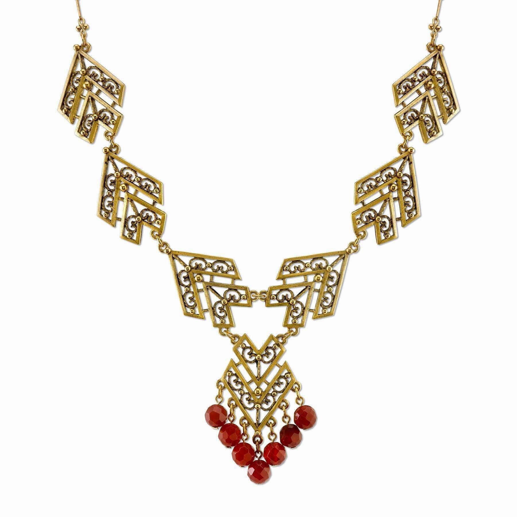 T.R.U. Genuine Carnelian Chevron Necklace 16"   3" Extender