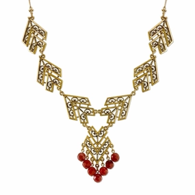 T.R.U. Genuine Carnelian Chevron Necklace 16"   3" Extender