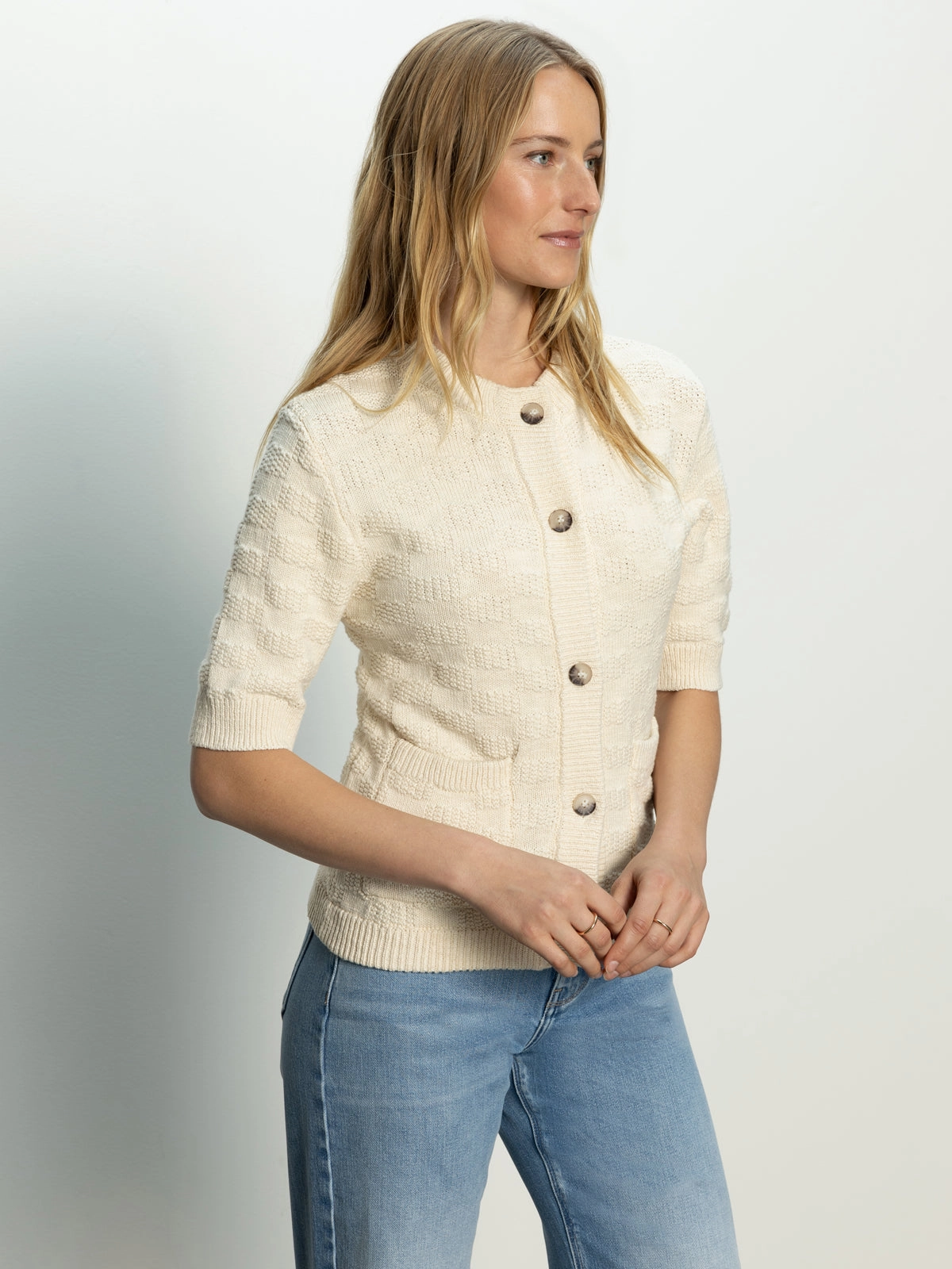 Textured Knitted Jacket Eco Natural