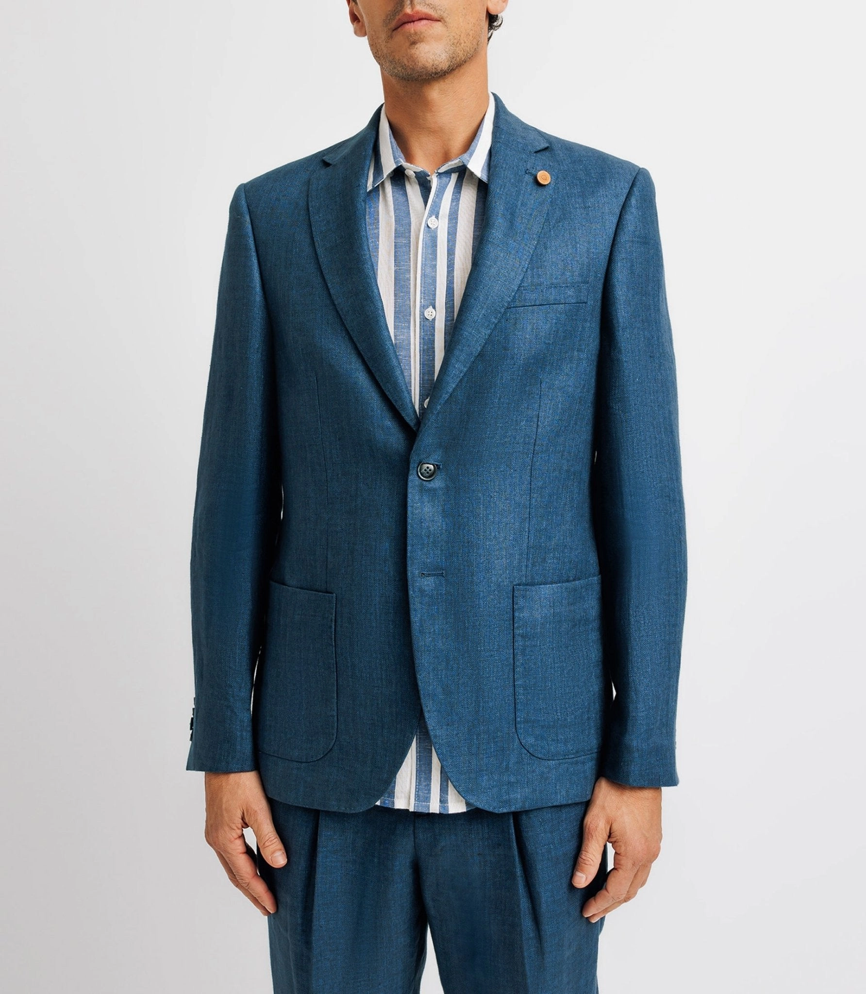 Veste ville séparable 100% lin bleu indigo