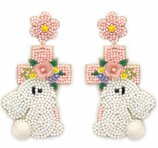 White Cross Easter Bunny Earring