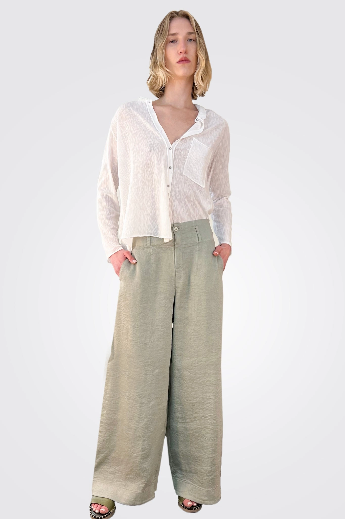 Wide Leg Trousers - Green Water